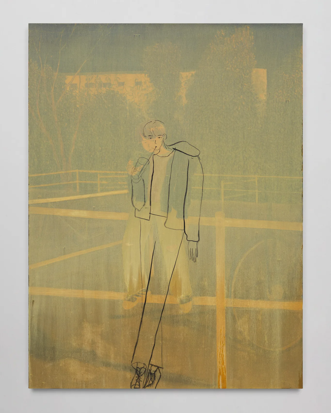 Yu Nishimura, Palimpsest, 2026, oil on canvas, 259 x 194 x 4 cm / 102 x 76 ⅜ x 1 ⅝ in. Courtesy of the artist and Sadie Coles HQ. Photo: Kei Okano.