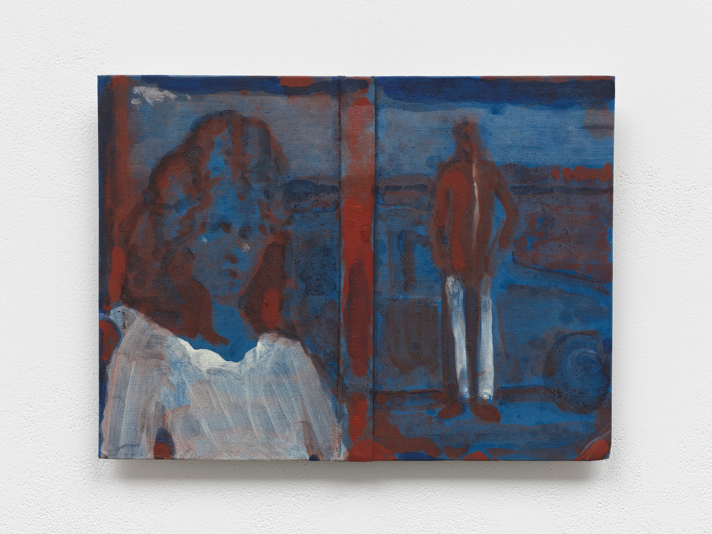 Suleman Aqeel Khilji, On the way, 2026, Pigments, oil and patina on old found book cover mounted on panel, 22.5 x 30 cm | 8 3/4 x 11 3/4 in. Courtesy of the artist and White Cube.