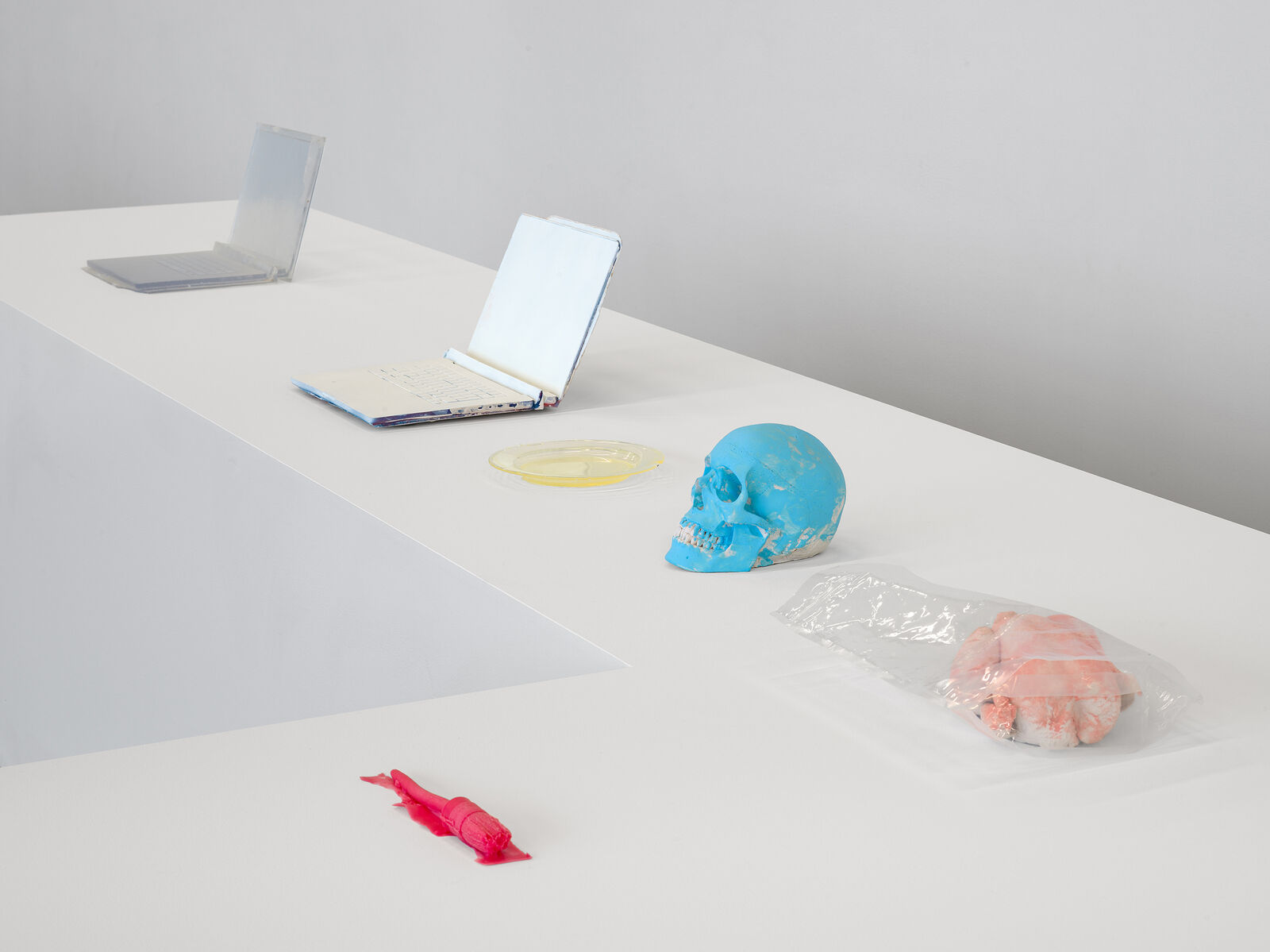 Installation view, Henrik Olesen: Copies of real-life objects, tools and food, 2026. Courtesy of the artist and Kunsthalle Zürich. Image: Cedric Mussano.od, 2026. Courtesy of the artist and Kunsthalle Zürich.