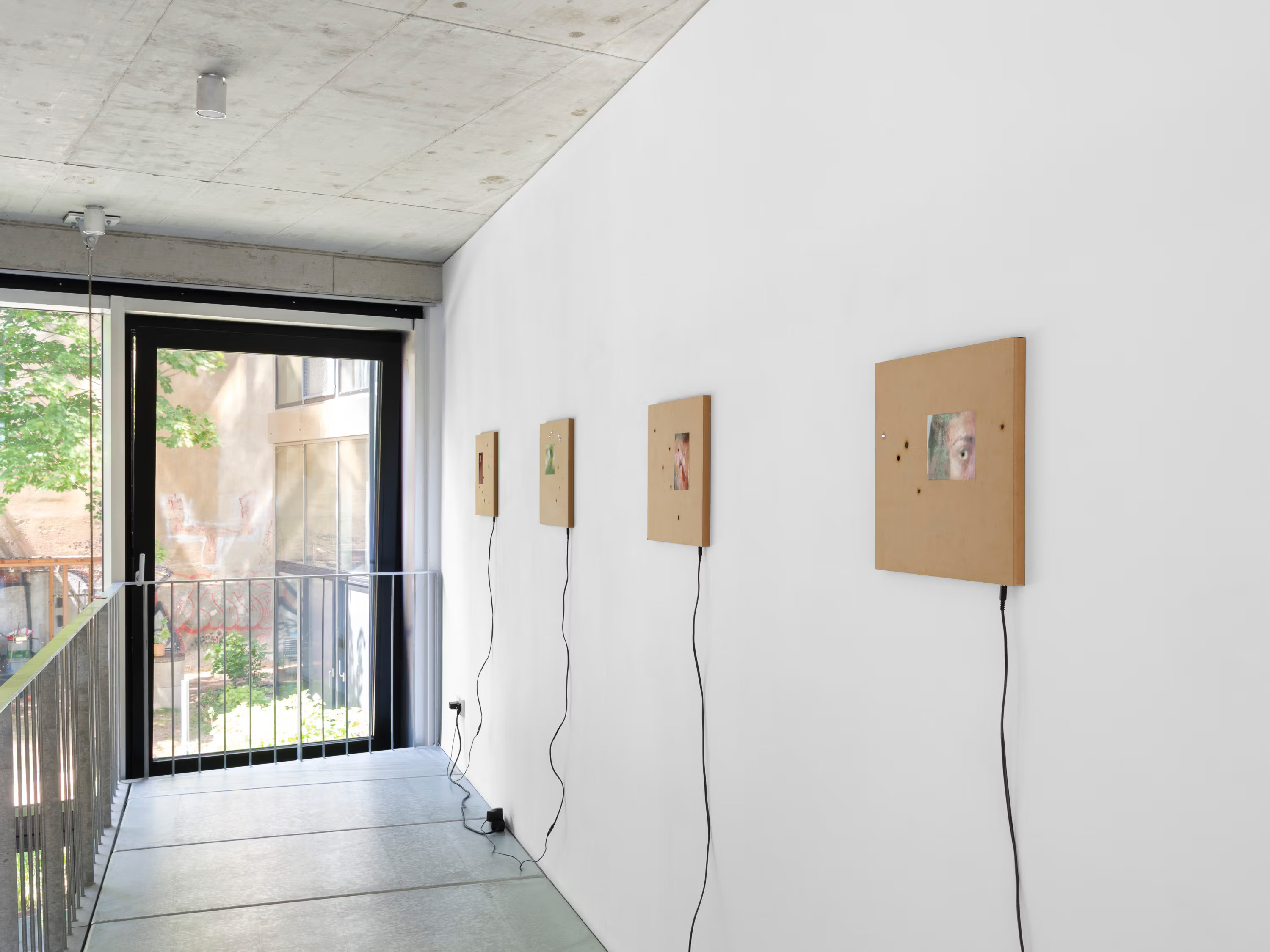 Marina Xenofontos, Evacuation Plan, 2023, MDF wood, inkjet prints (circa 2005), light sensors, sound sensors, LEDs, Arduino Nano, each 40 x 25 x 2 cm. Courtesy of the artist and Galerie Molitor, Berlin.