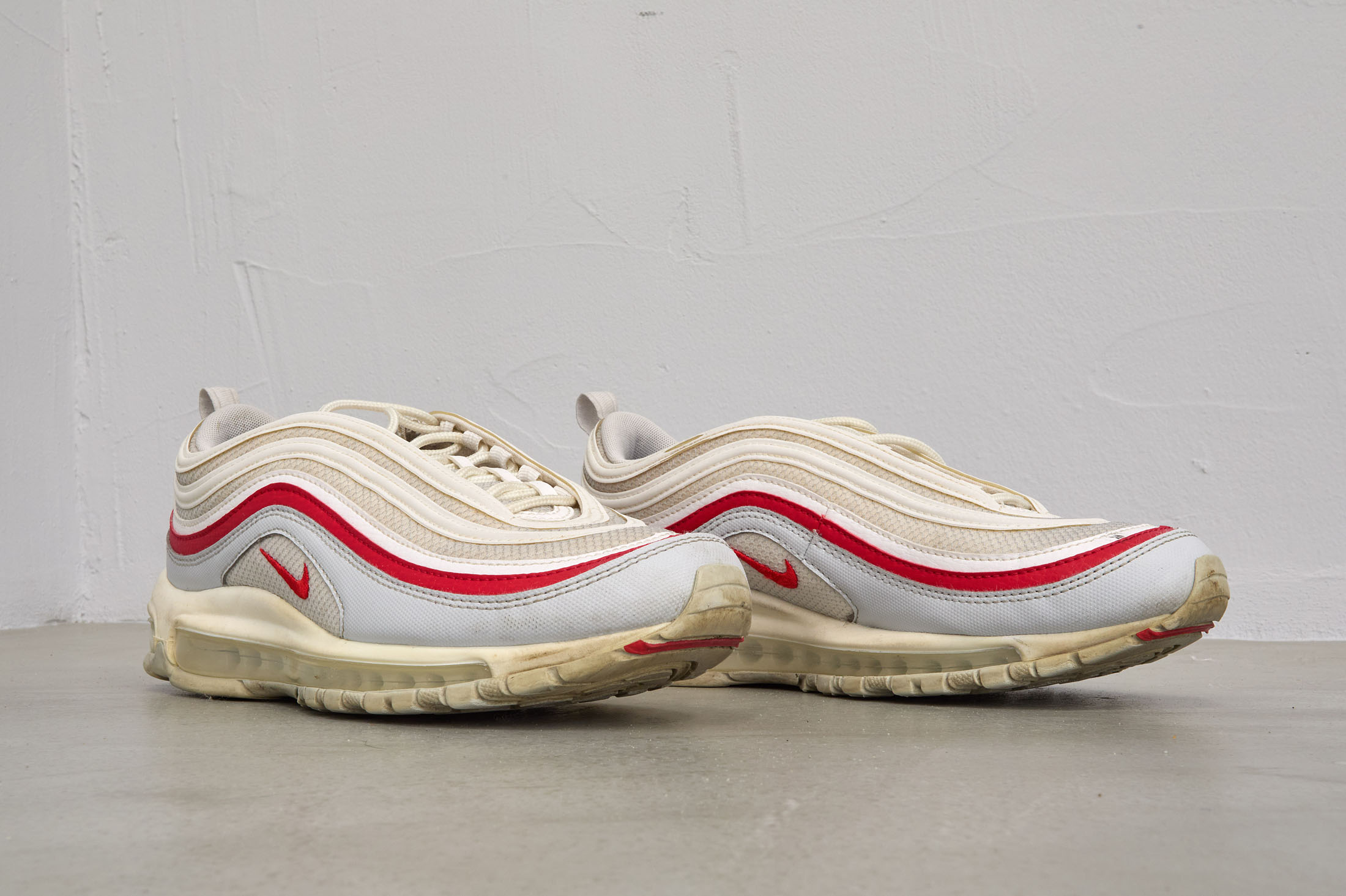Sneakers used by Nils Henrik Asheim to perform Stine Janvin’s Hakken at Stavanger Concert Hall, Norway, as part of Remind Me Tomorrow, 2021. Installation view, Hidden Noise: Sonitus Occulti, Villa Lontana, Roma, 2026. Photo: Simon d’Exéa