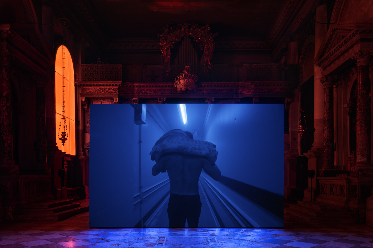 Janis Rafa, Baby I’m Yours, Forever, 2026 in “Canicula,” Fondazione In Between Art Film at Complesso dell’Ospedaletto, Venice, 2026. Courtesy of the artist and Fondazione In Between Art Film. Photo © Marco Cappelletti and Giuseppe Miotto / Marco Cappelletti Studio
