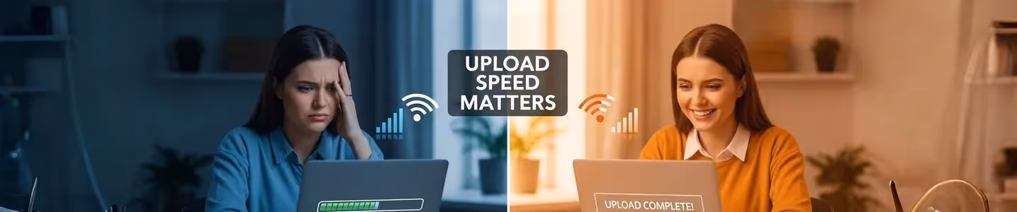 Comparação entre internet lenta e rápida em upload