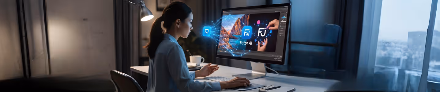 Designer usando Fotor AI para edição de imagens digitais