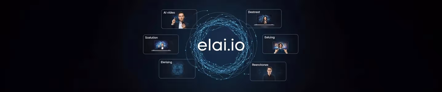 Logo da plataforma elai.io com elementos digitais futuristas.