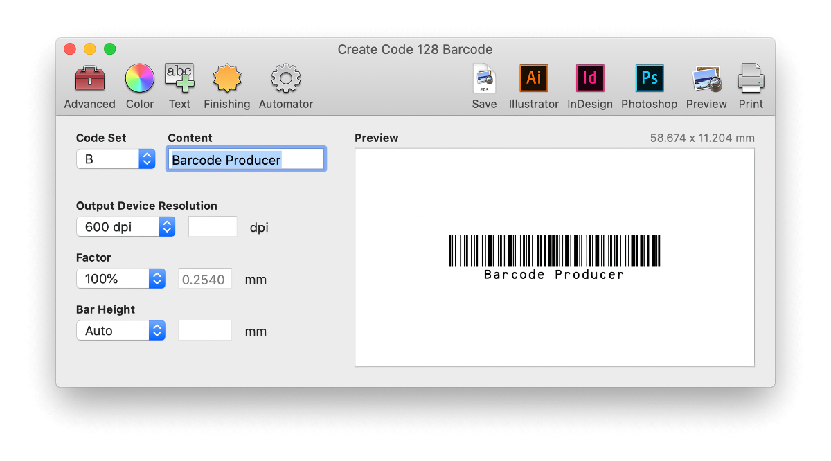 Save As screen in Barcode Producer