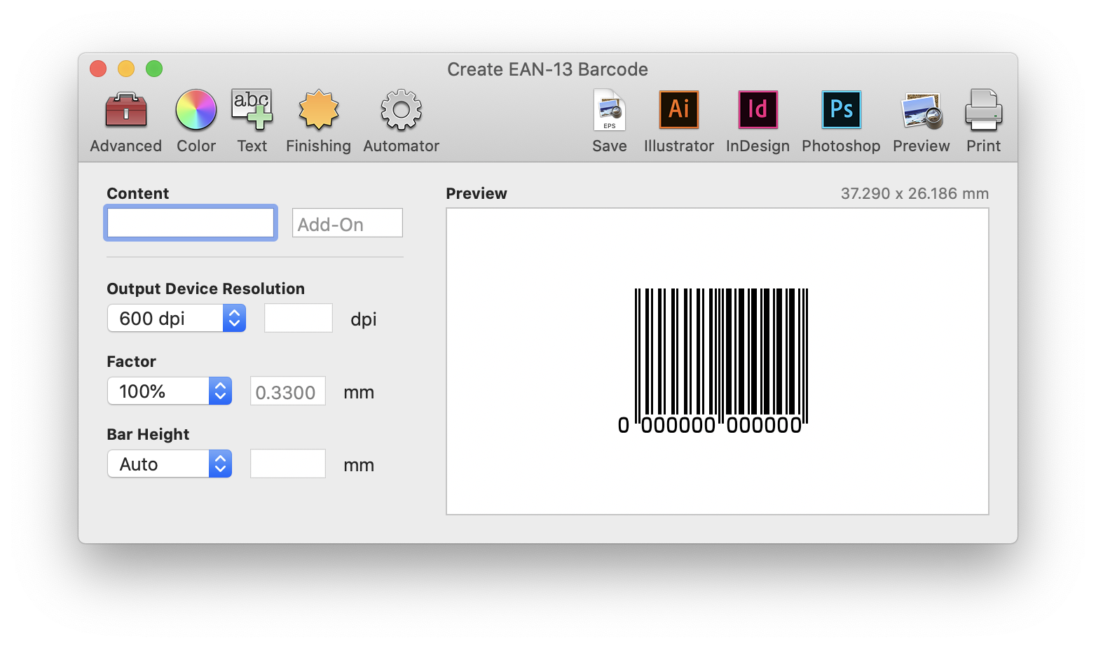 Create EAN-13 Barcode screen in Barcode Producer