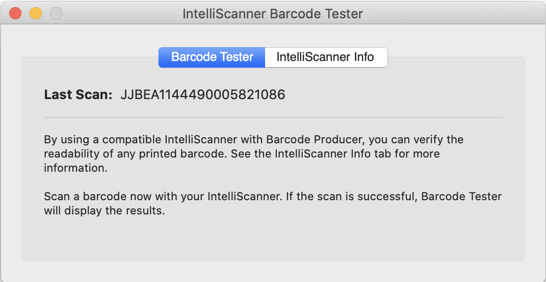 Barcode Producer's testing feature screen