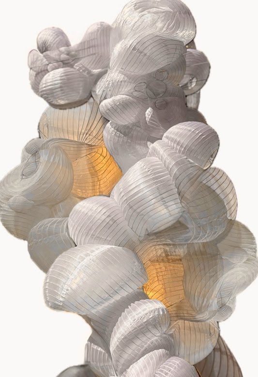 Stephanie De Biasi, The Flesh of Things, 2025 paper, nylon lanterns, wire, foam, aluminium, LED lighting dimensions variable, Photo: Courtesy of the Artist 