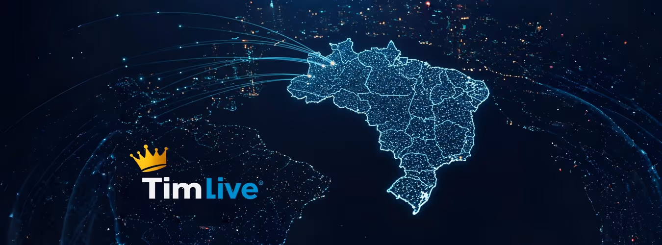 Ilustração digital da cobertura da TIM Live no mapa do Brasil.
