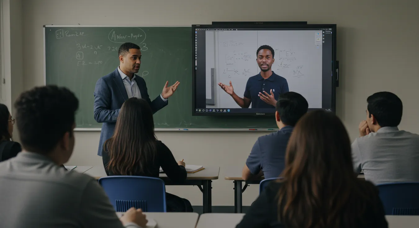 Professor ensinando com apoio de videoconferência