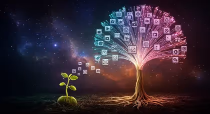 Crescimento digital ilustrado por árvore tecnológica