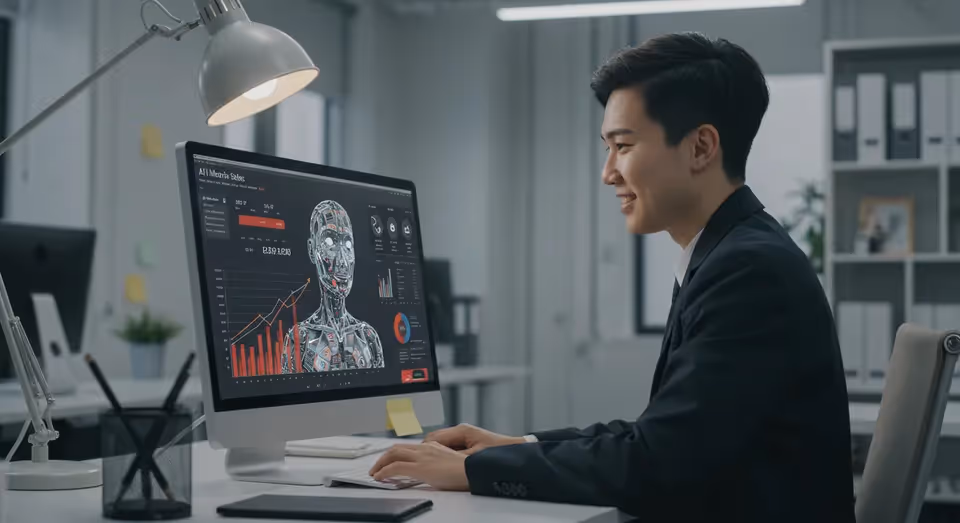 Profissional analisa gráficos de IA em tela de computador