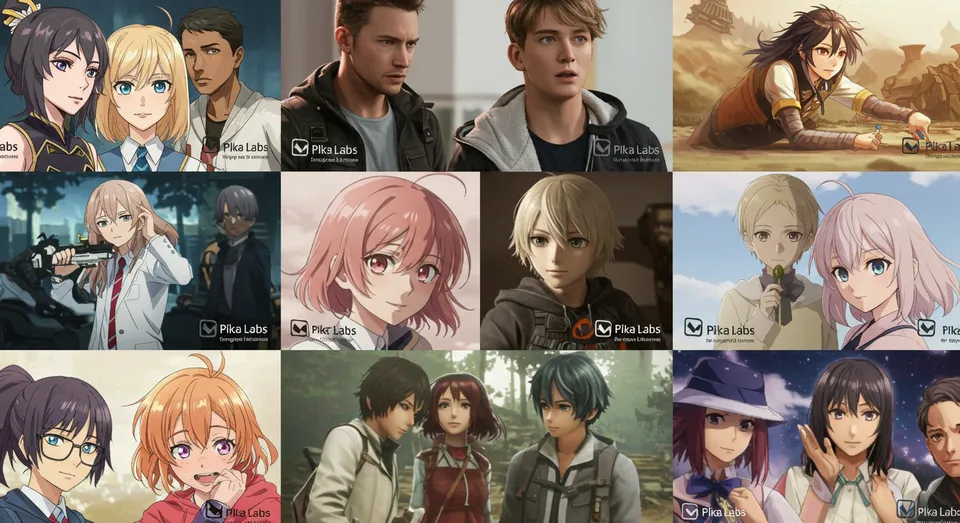 Montagem de personagens em estilos anime realistas