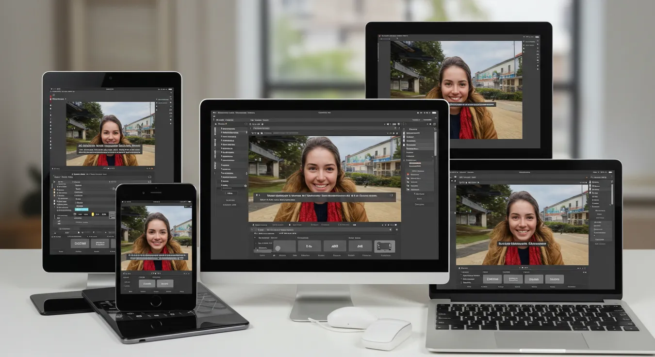 Vários dispositivos exibindo um aplicativo de edição de fotos.