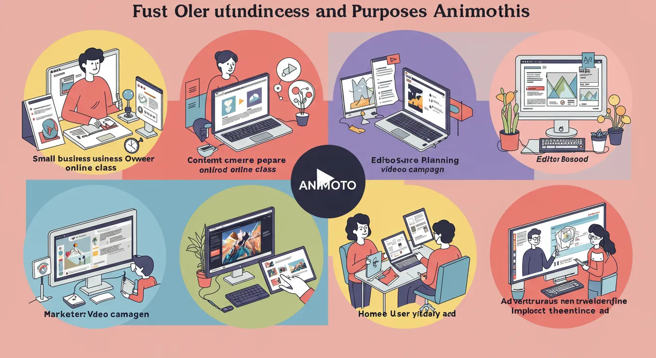 Ilustração mostra usos do Animoto AI em diferentes áreas