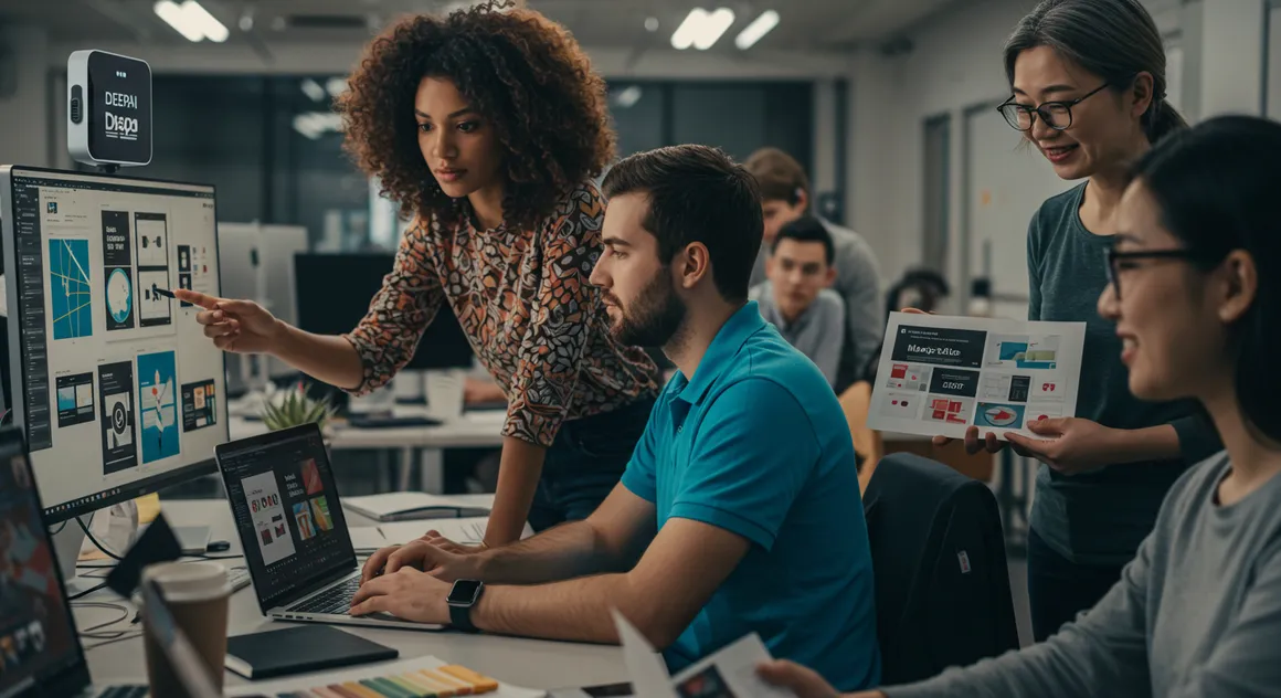 Equipe de design trabalha em projeto digital colaborativo