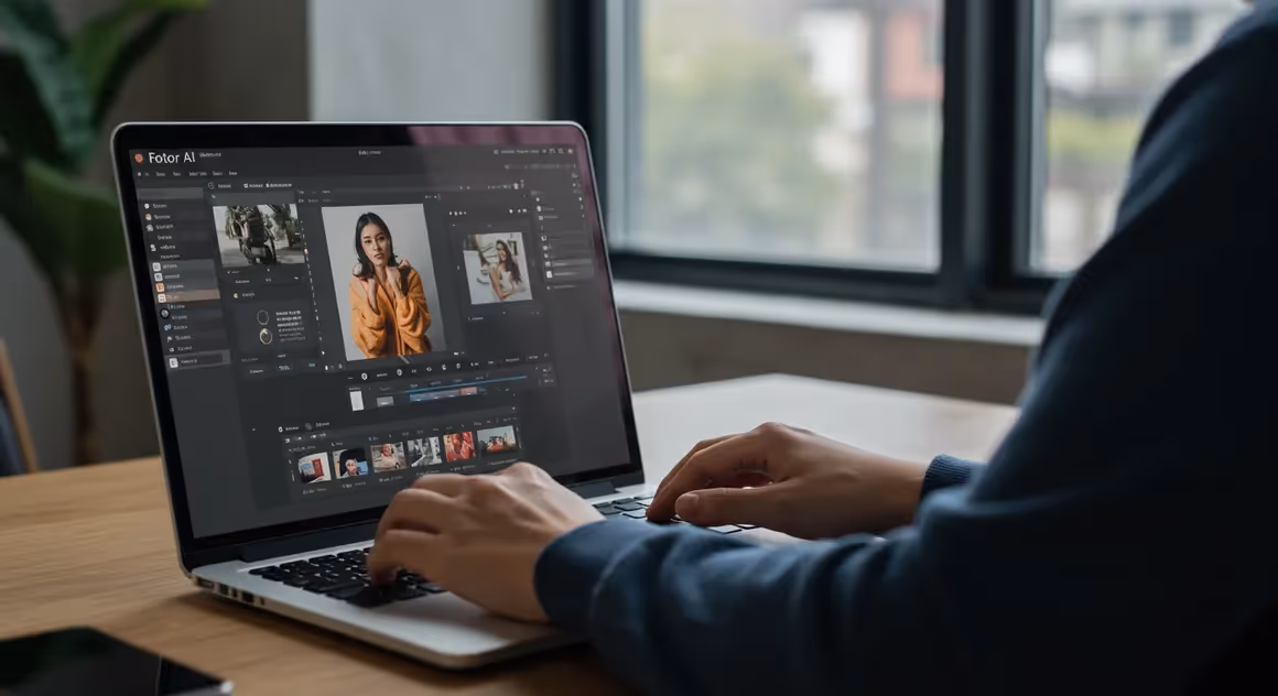 Edição de retrato feminino em software de design digital