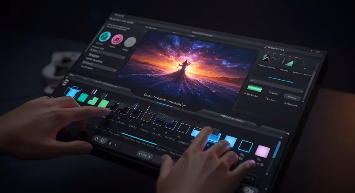 Tela interativa criando paisagem surreal com IA