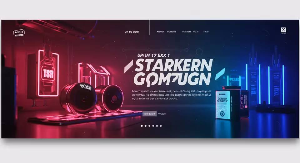 Interface futurista com produtos e luz neon rosa