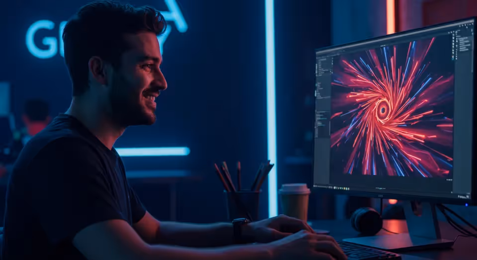 Designer cria arte digital colorida em monitor