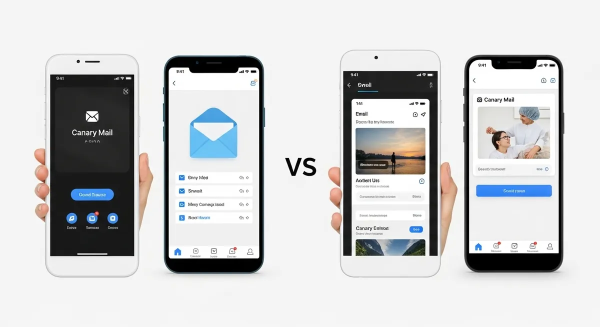Comparativo de apps móveis com o Canary Mail em destaque e e