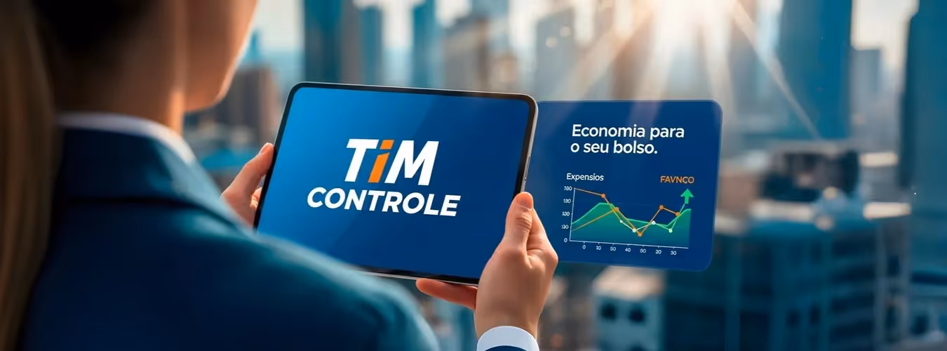 Pessoa com tablet TIM Controle e gráfico de economia moderna