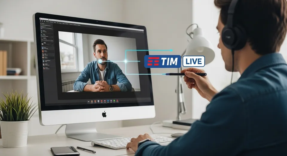 Editor trabalhando em vídeo com logo da TIM Live na tela