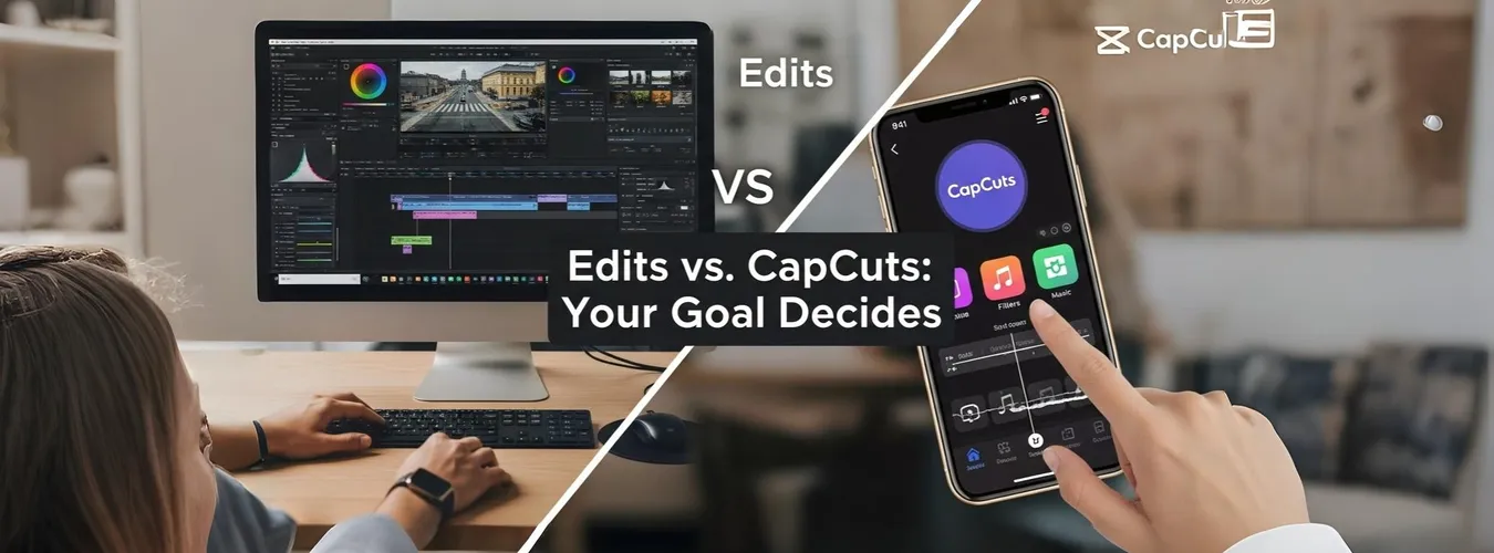 Comparação entre edição profissional e CapCut no celular