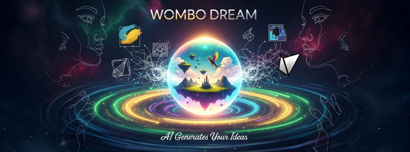 Ilustração Wombo Dream com planeta flutuante e efeitos coloridos