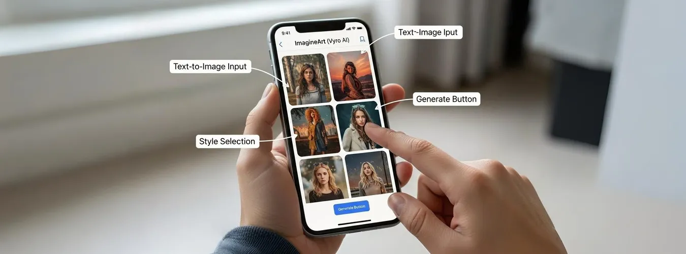 Interface do app ImagineArt Vyro AI no celular.