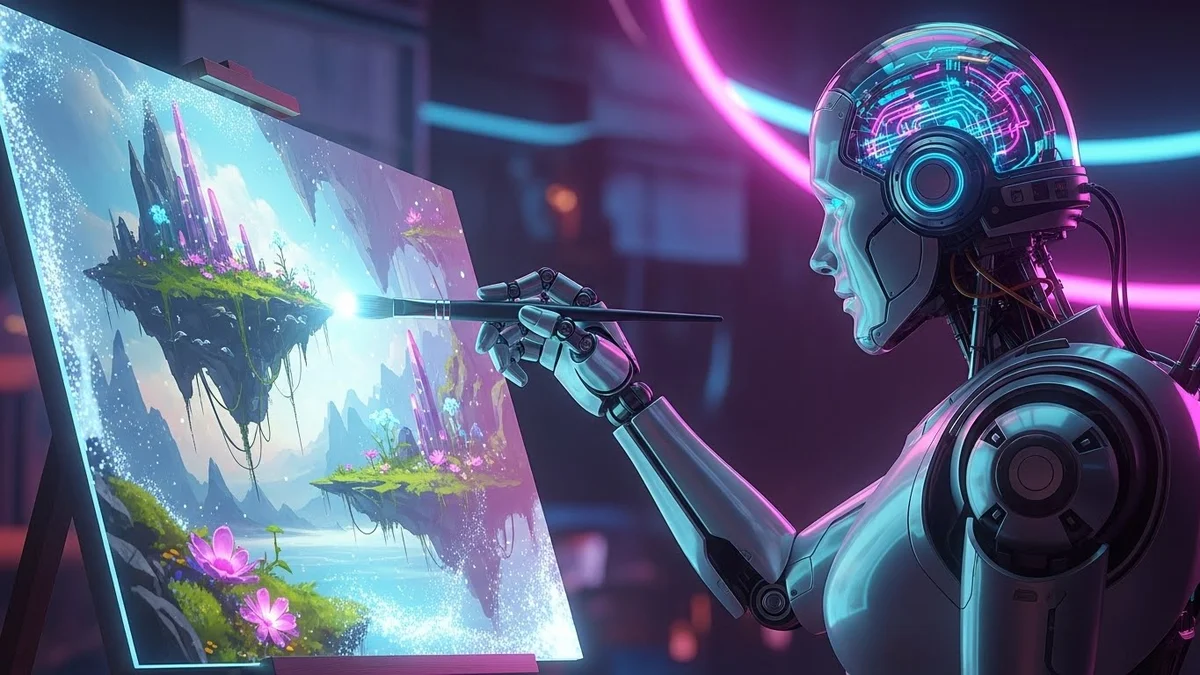 Inteligência artificial (IA) criando arte e pintura digital.