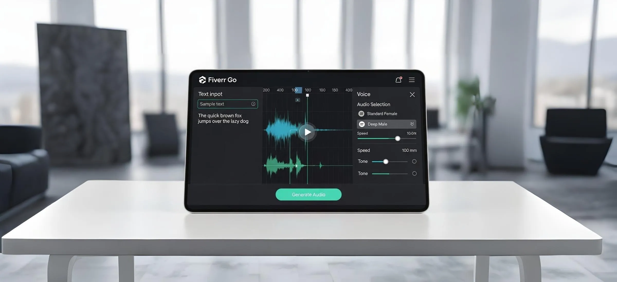 Fiverr Go gerando áudio por inteligência artificial