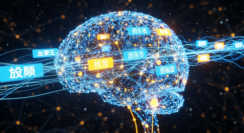 Representação digital de cérebro com conexões e dados.