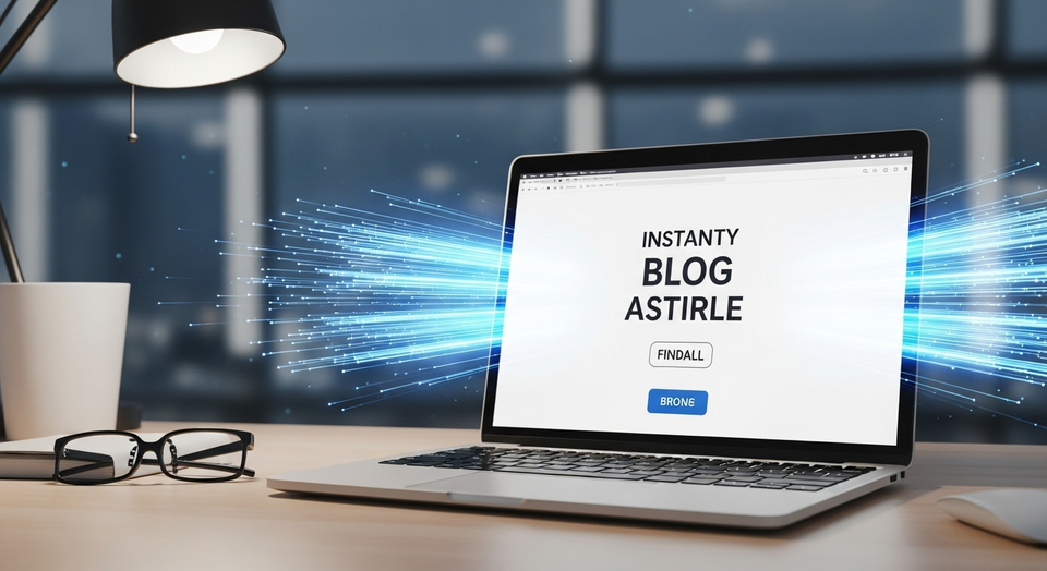 Laptop aberto em mesa com luzes saindo da tela do blog.