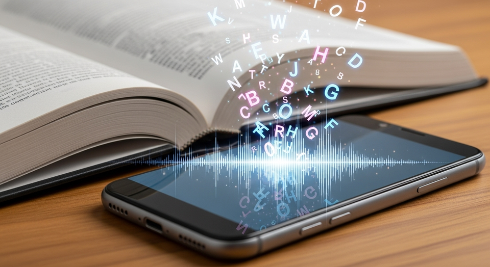 Celular converte texto de livro em ondas de áudio.