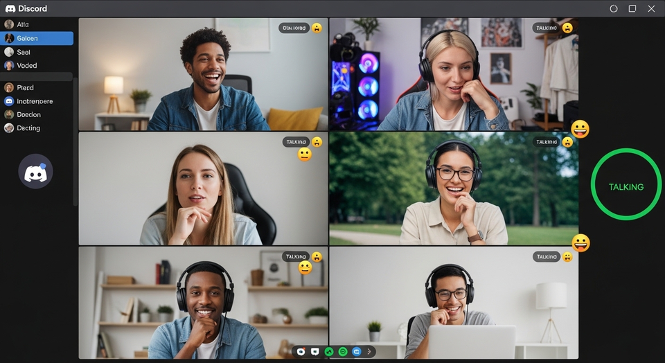 Tela de videochamada no Discord com seis participantes.
