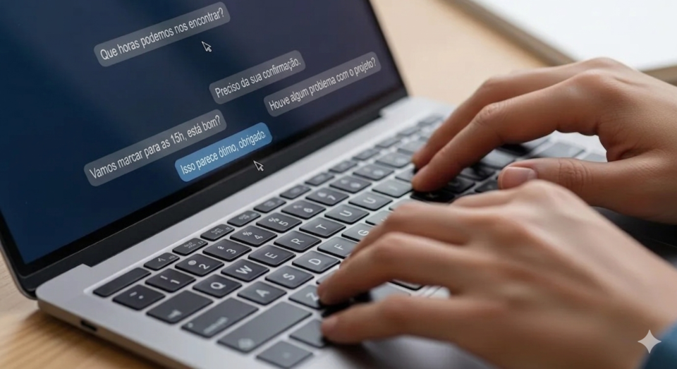 Pessoa digita mensagens estranhas em chat de notebook