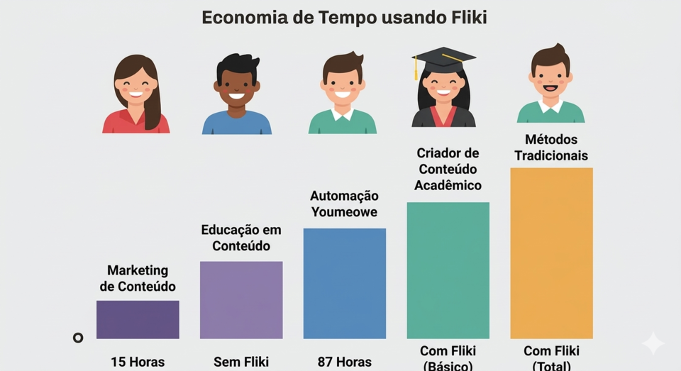 Gráfico de barras com personagens ilustrados e dados