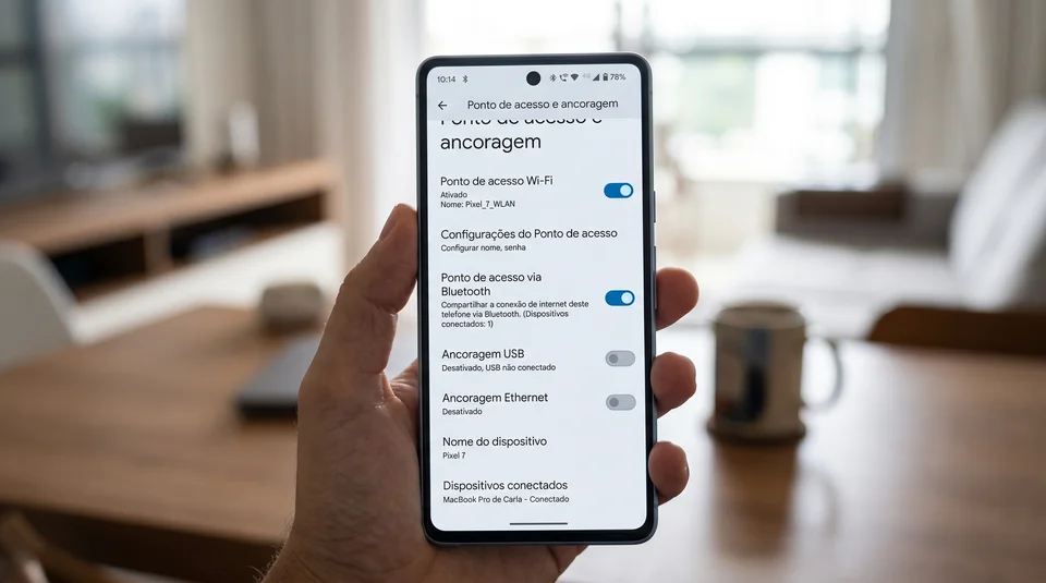 Tela de configurações de ancoragem no Android.