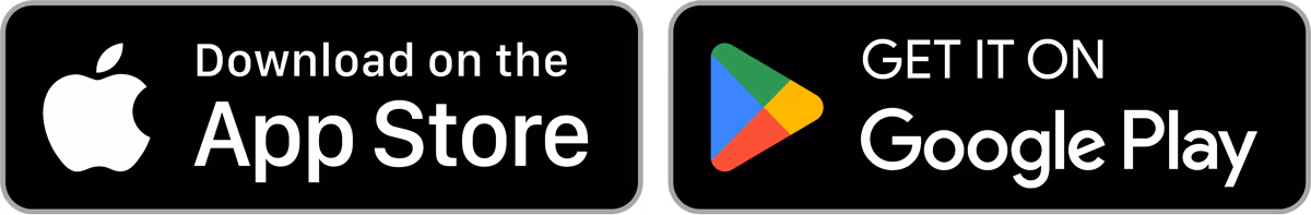 Icons showing "Download on the App Store" and "Get it on Google Play."