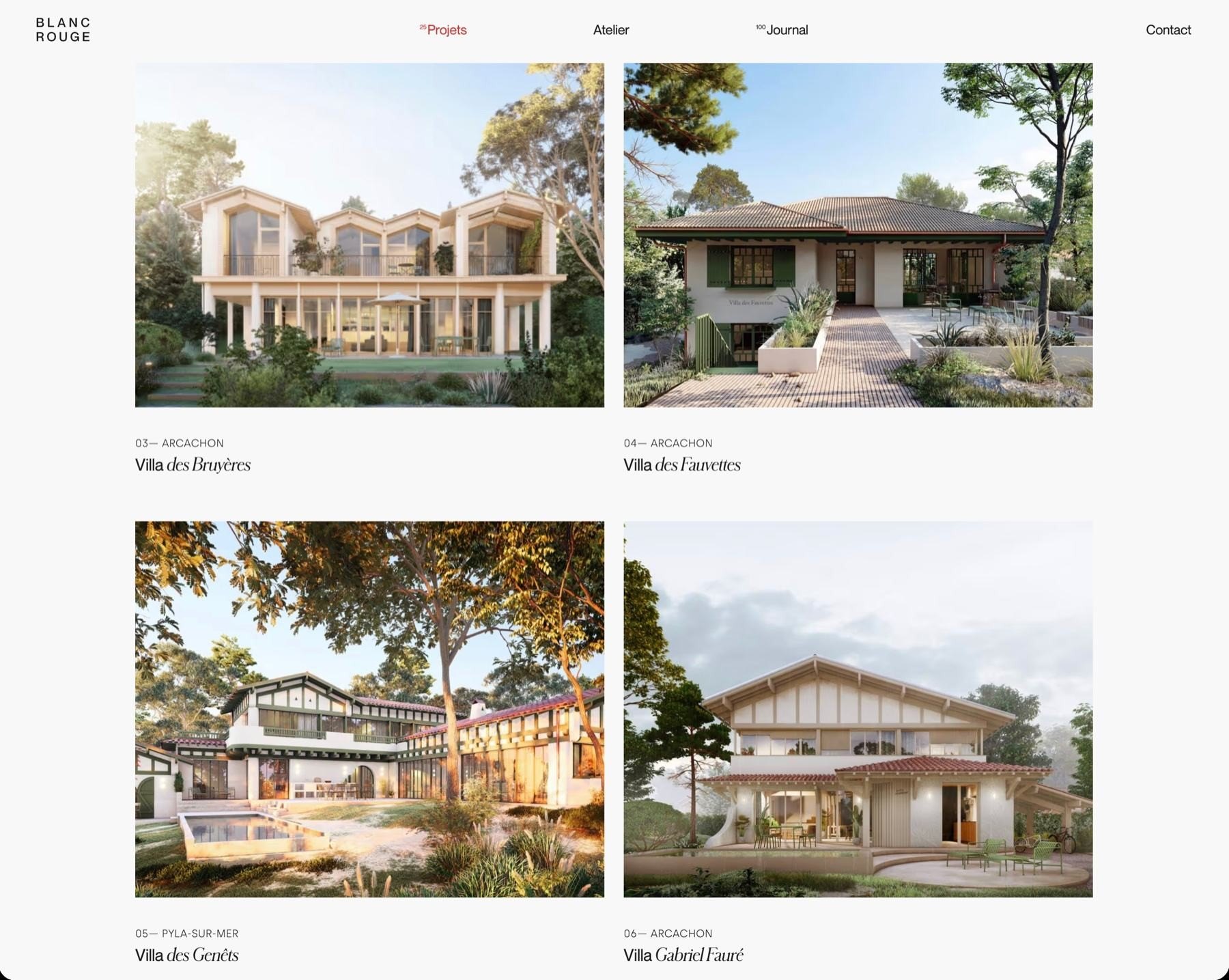 Blanc Rouge — page projets du site internet