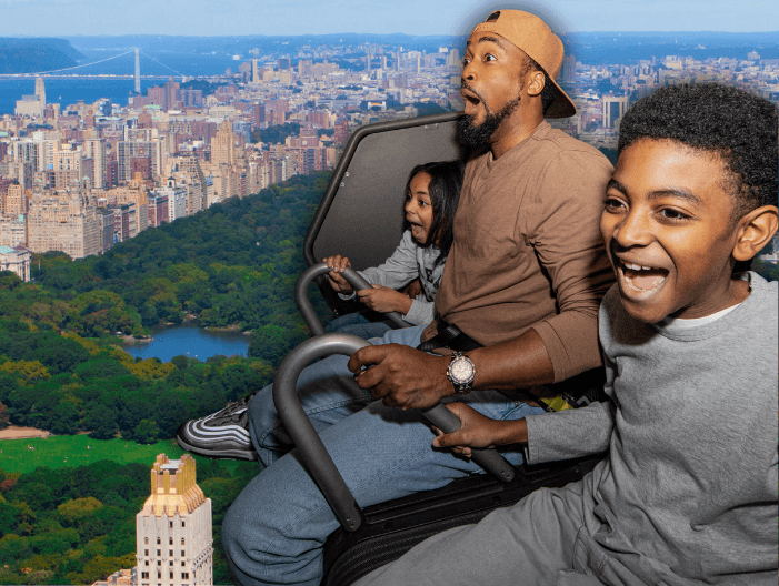 A family enjoying the RiseNY attraction