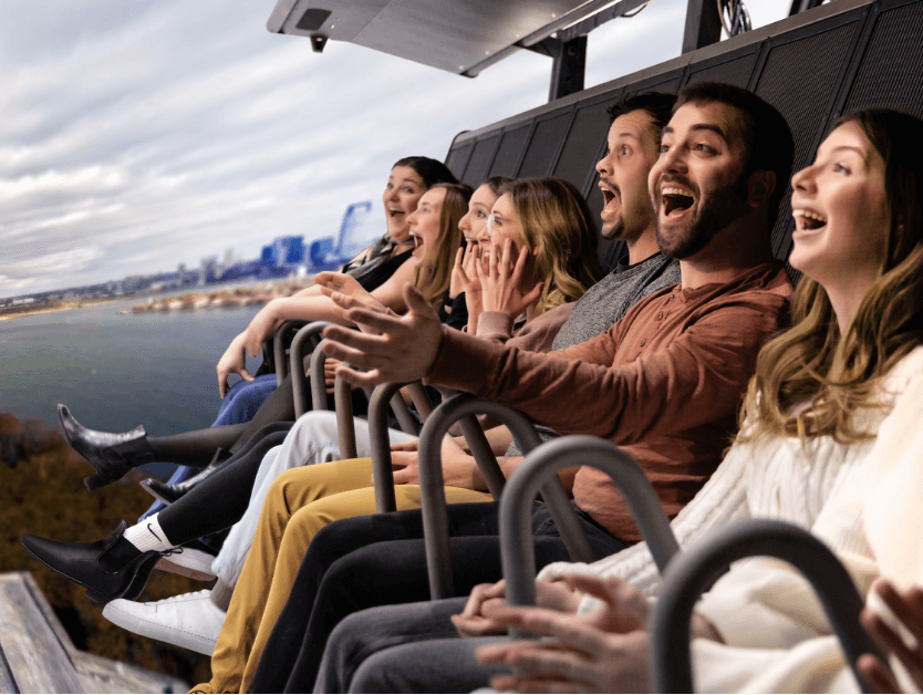 People riding the attraction at RiseNY