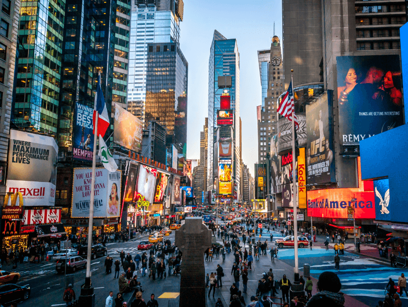 An image of Times Square during the Fall