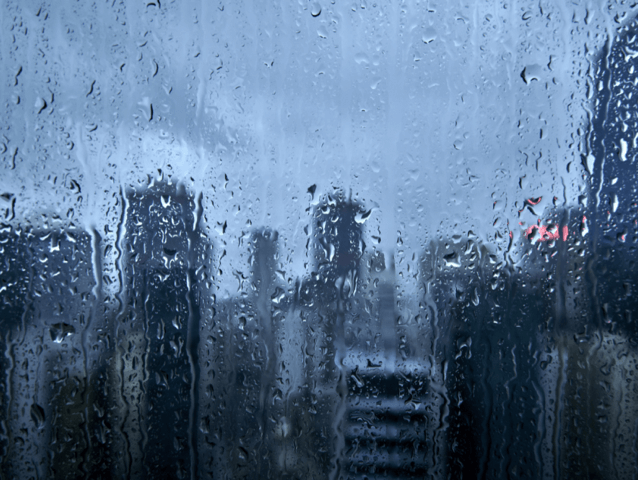 A rainy New York City skyline
