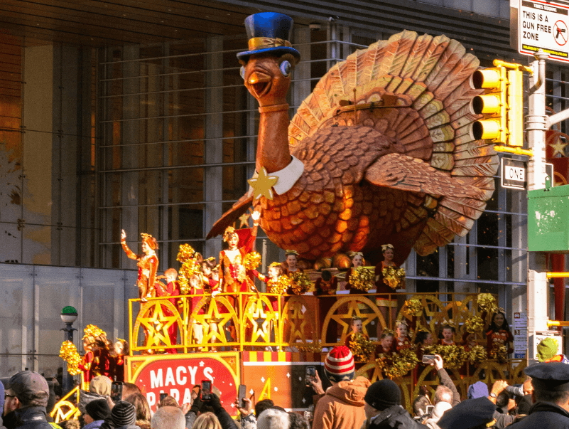 A turkey float in NYC during the Macy's Thanksgiving Day Parade