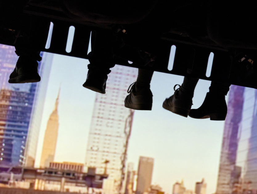 An inside view of the RiseNY ride portion of the attraction