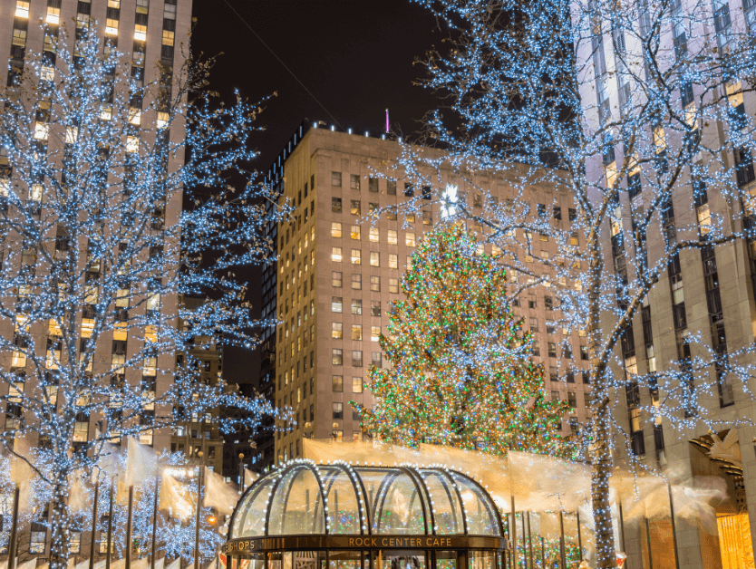Rockefeller Center covered in lights for the holiday season
