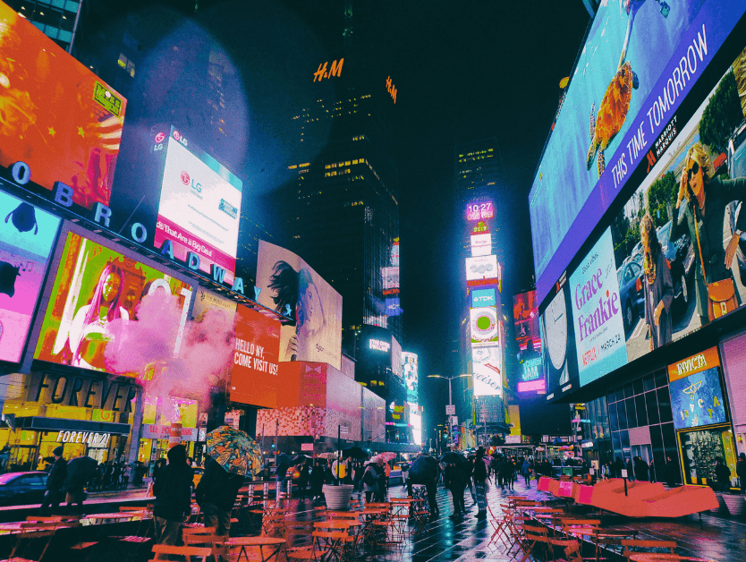 A photo of Times Square a t night
